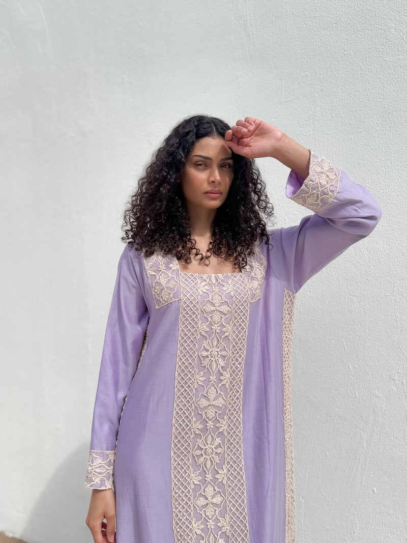 Box neck dress in Light Purple soft cotton