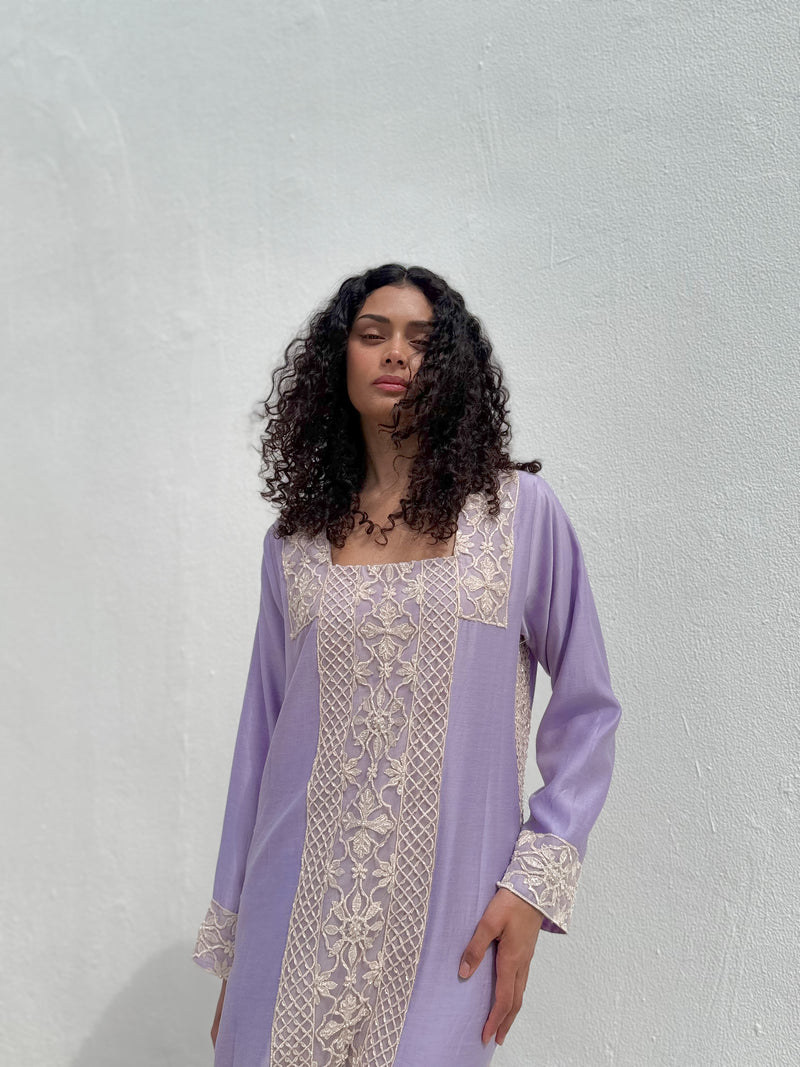 Box neck dress in Light Purple soft cotton