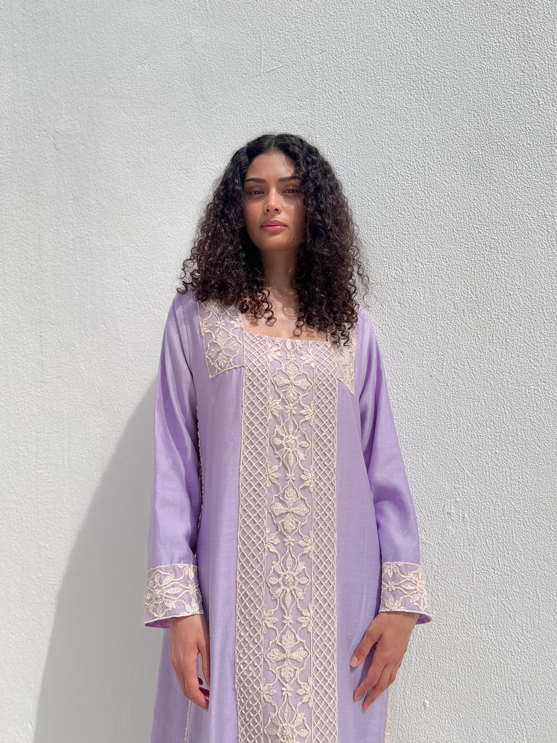 Box neck dress in Light Purple soft cotton