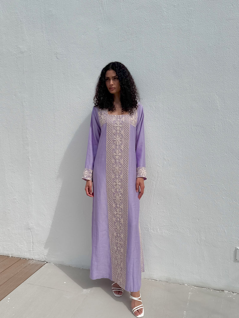 Box neck dress in Light Purple soft cotton