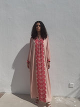 V-neck kaftan Red lace on front/ ribbon on cuff