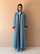V Neck Abaya - Light Blue With Black Mixed Colour
