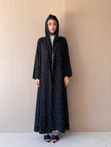 Zainah Cut Abaya - Black With Green Polka Dots - Chiffon