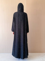Zainah Cut Abaya - Black With Green Polka Dots - Chiffon