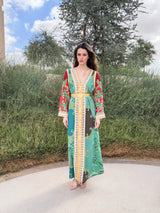 V Neck Kaftan - Gold Bead Lace and Gold Moroccan Lace