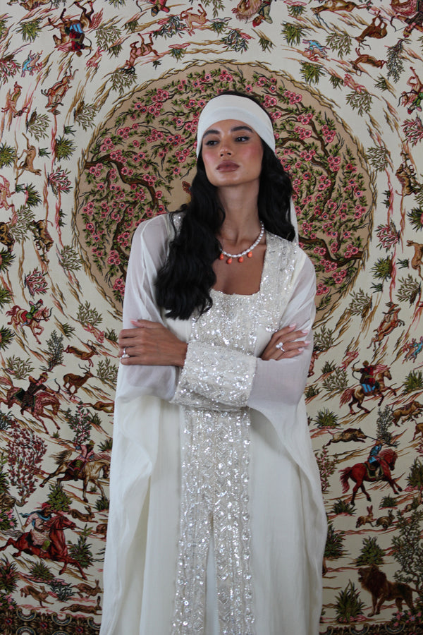 Box neck Kaftan in Sequins Lace