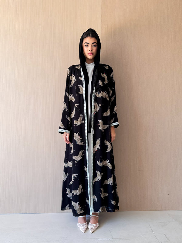 Zainah Cut Abaya - Light Green Sequin Lace