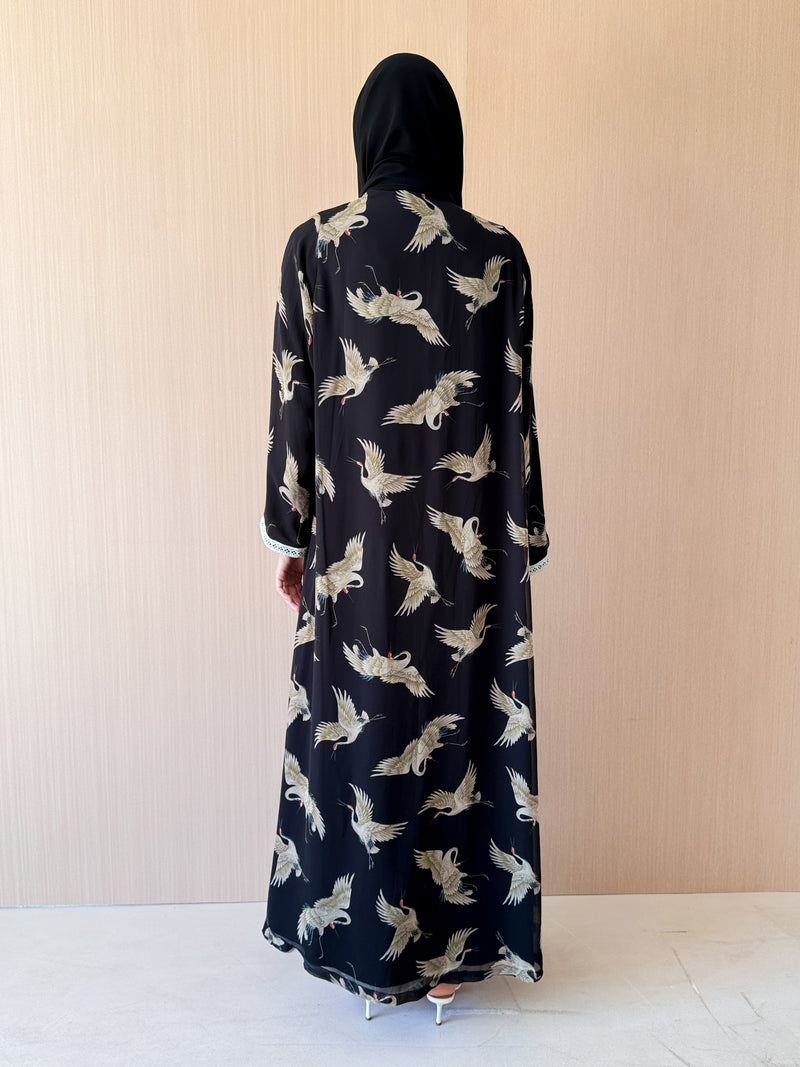 Zainah Cut Abaya - Light Green Sequin Lace
