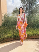 V Neck Kaftan With Silver Moroccan Lace