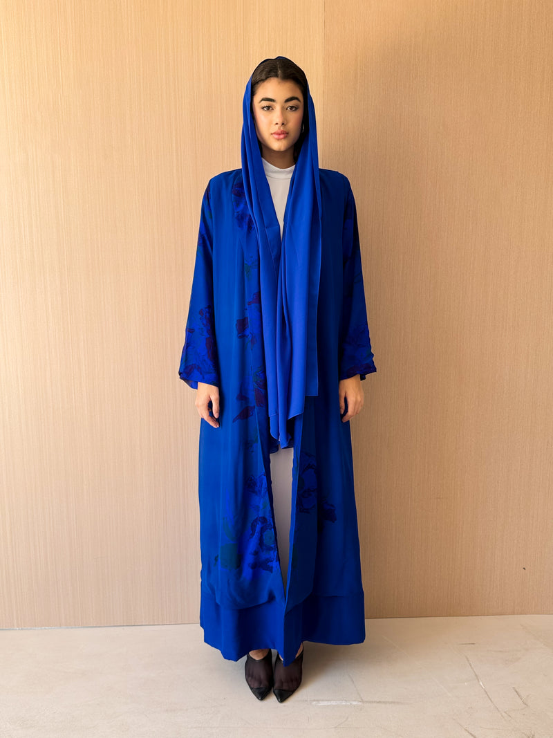 Zainah Cut Abaya - Blue With Green Printed