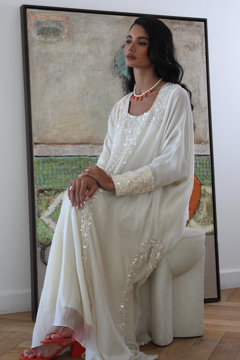Box neck Kaftan in Sequins Lace