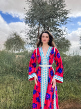 V Neck Kaftan - Light Blue Bead Lace