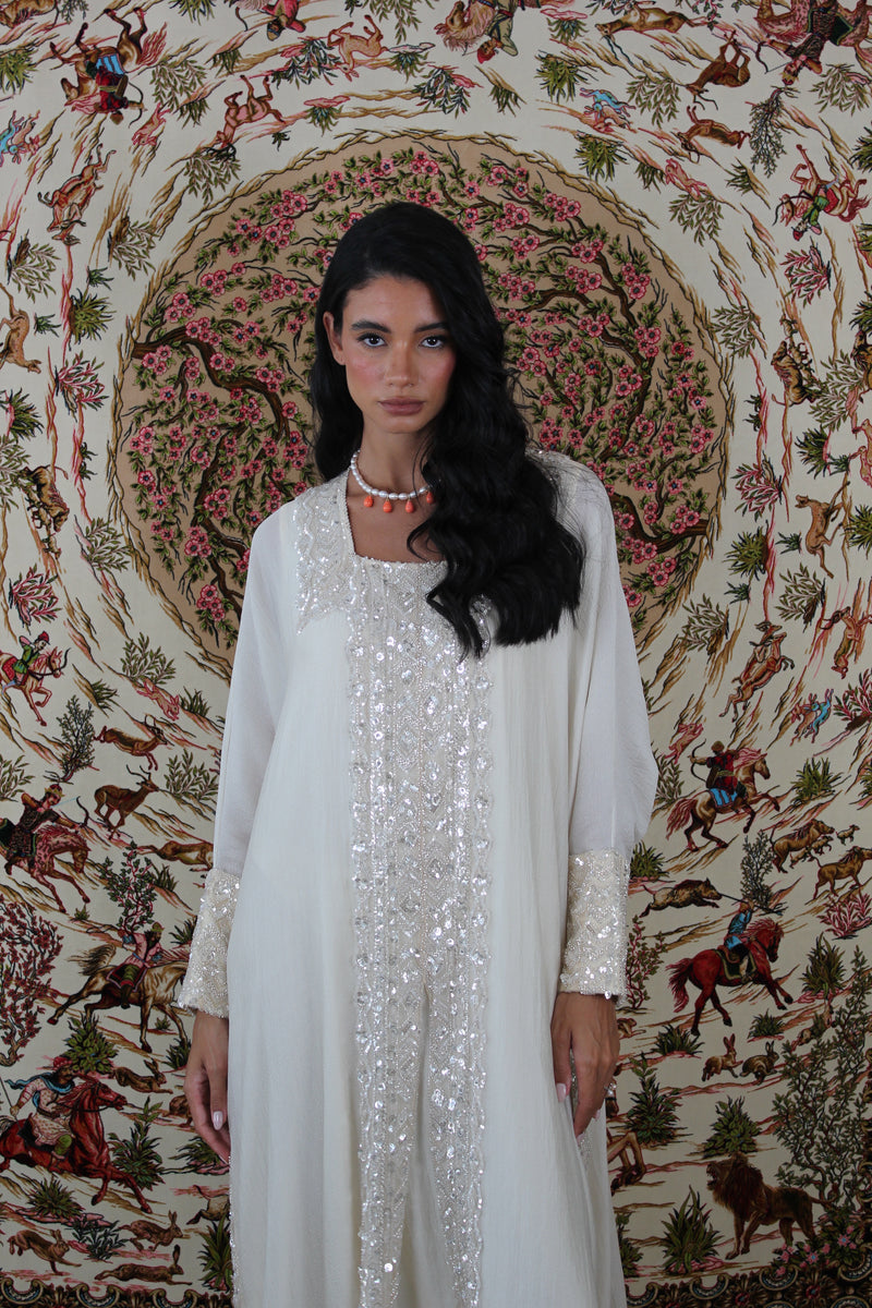 Box neck Kaftan in Sequins Lace