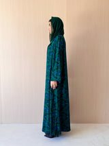 Zainah Cut Abaya - Green With Light Blue Leaf Printed