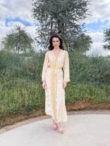 V Neck Kaftan With Cream Moroccan Lace
