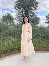 V Neck Kaftan With Cream Moroccan Lace