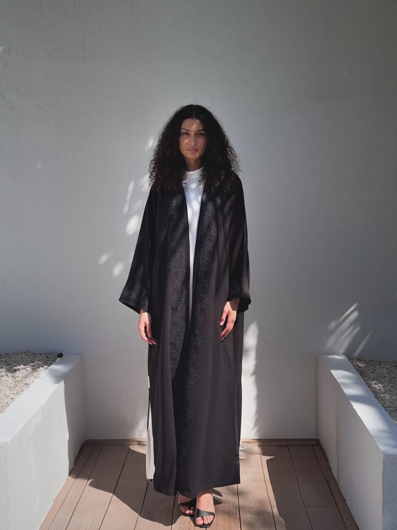 Bish Cut Abaya With Lace Front and Sleeves