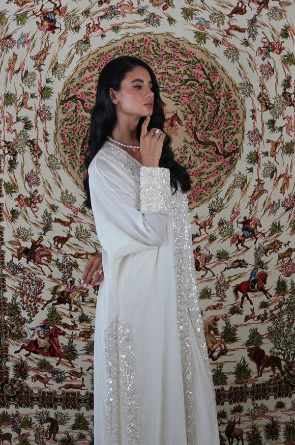 Box neck Kaftan in Sequins Lace