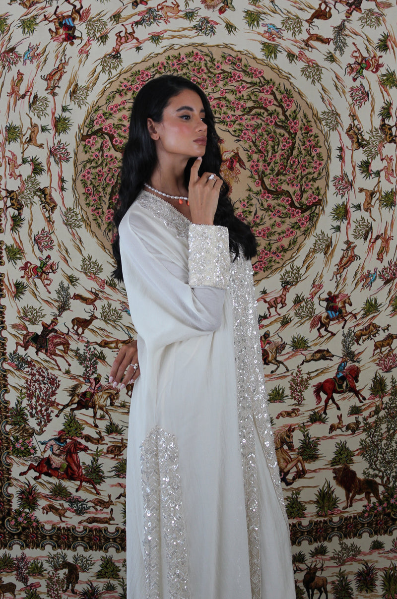 Box neck Kaftan in Sequins Lace