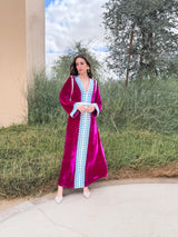 V Neck Kaftan With Silver Moroccan Lace