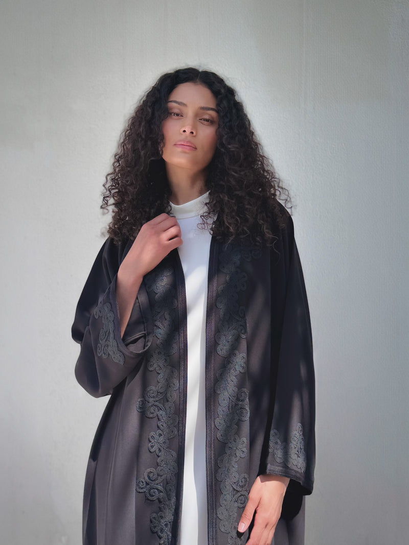 Bish Cut Abaya With Lace Front and Sleeves