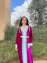 V Neck Kaftan With Silver Moroccan Lace