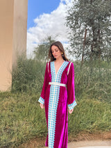 V Neck Kaftan With Silver Moroccan Lace