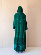 Zainah Cut Abaya - Green With Light Blue Mixed Printed