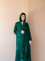 Zainah Cut Abaya - Green With Light Blue Mixed Printed