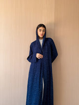 Zainah Cut Abaya - Navy With White Dotted - Chiffon