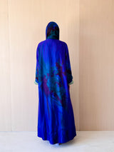 V Neck Abaya With Tie Rope on Front - Green Lace