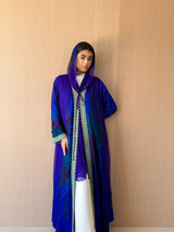 V Neck Abaya With Tie Rope on Front - Green Lace