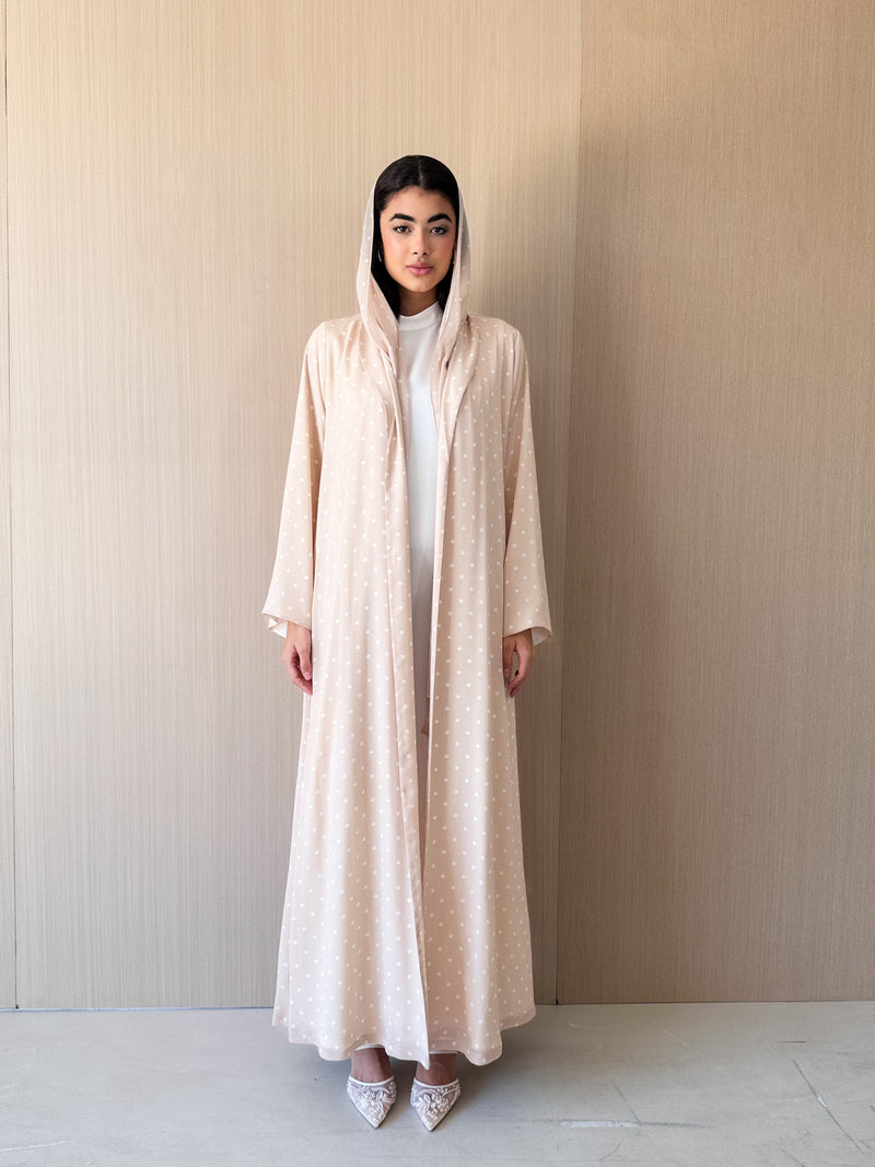 Zainah Cut Abaya - Light Beige With Off White Dotted
