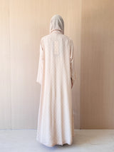 Zainah Cut Abaya - Light Beige With Off White Dotted