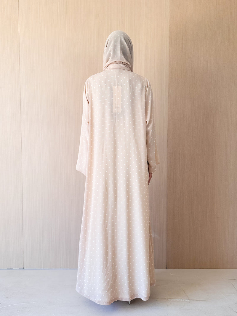 Zainah Cut Abaya - Light Beige With Off White Dotted