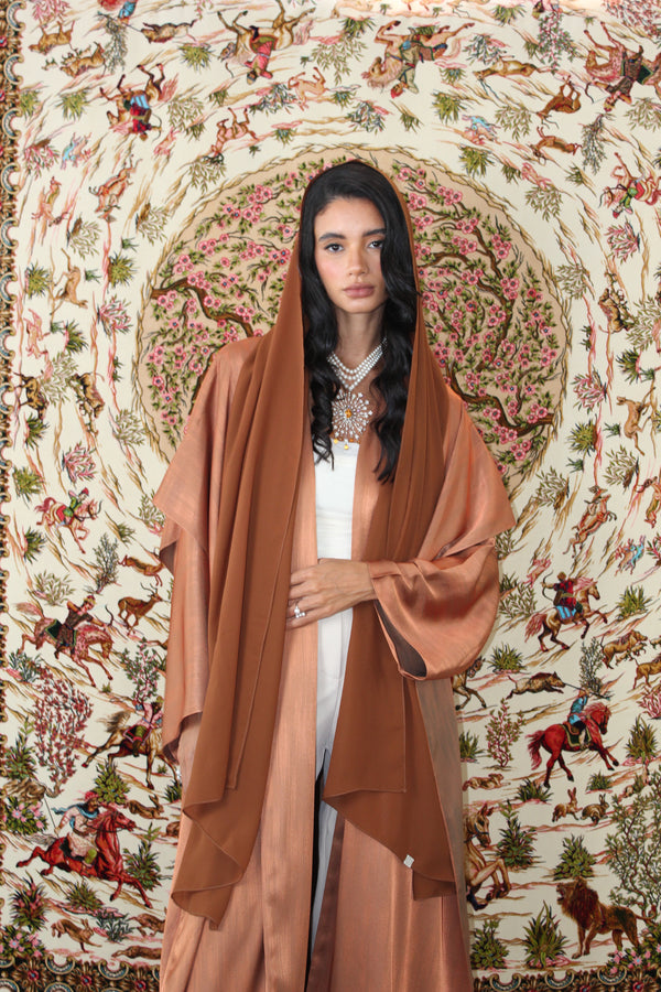 Bisht cut Abaya in copper brown Silk
