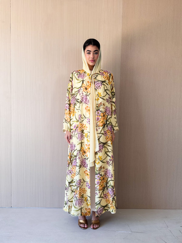 Round Neck Abaya -Tie Rope on Front - Lime Green