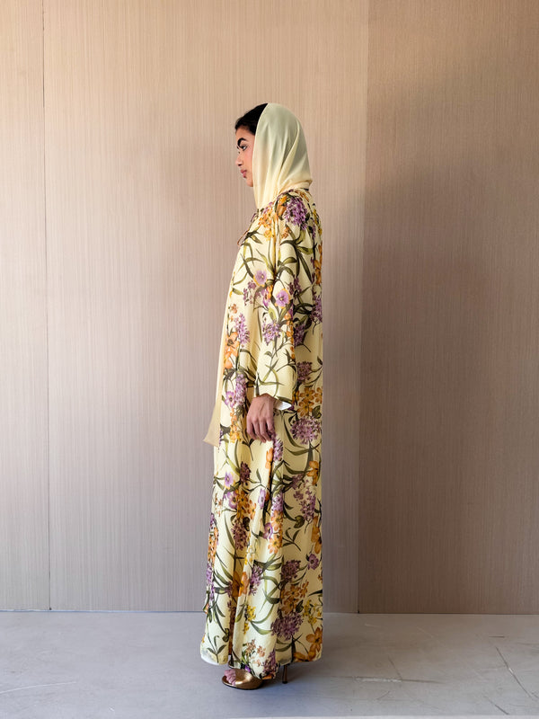 Round Neck Abaya -Tie Rope on Front - Lime Green