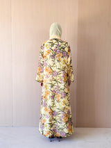 Round Neck Abaya -Tie Rope on Front - Lime Green