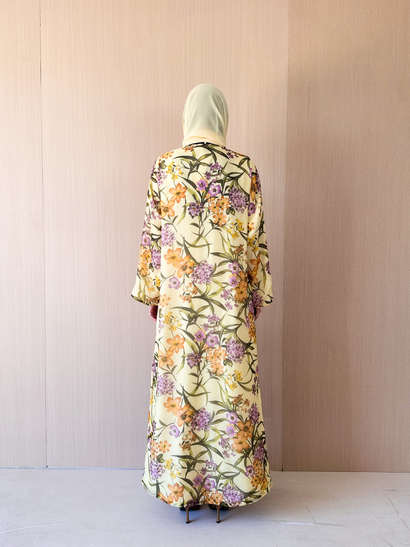 Round Neck Abaya -Tie Rope on Front - Lime Green