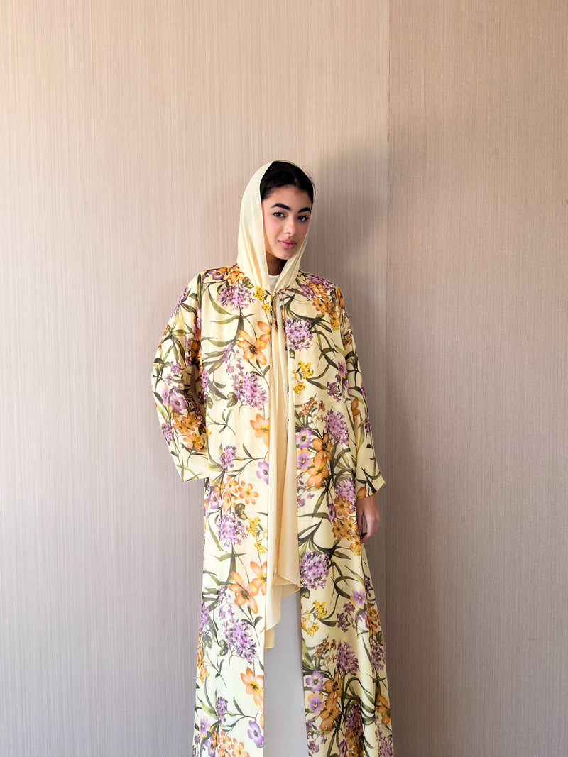 Round Neck Abaya -Tie Rope on Front - Lime Green