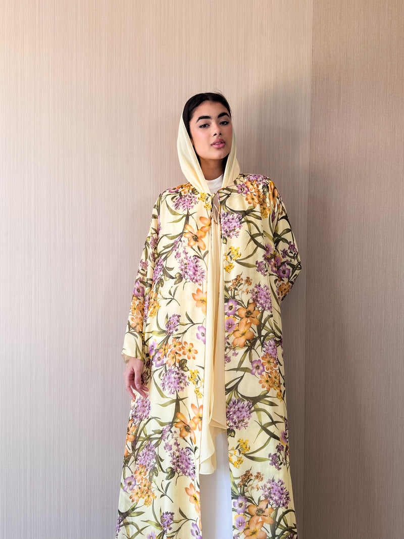 Round Neck Abaya -Tie Rope on Front - Lime Green