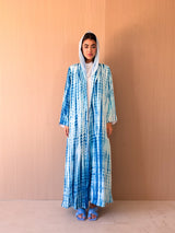 Zainah Cut Abaya - Blue Stripes - Silk