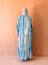 Zainah Cut Abaya - Blue Stripes - Silk