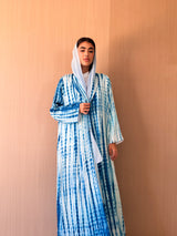 Zainah Cut Abaya - Blue Stripes - Silk