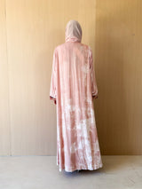 V neck Abaya - Velvet Embossed Border on Front and Sleeves