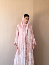 V neck Abaya - Velvet Embossed Border on Front and Sleeves