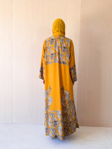 Zainah Cut Abaya - Golden Yellow Print - Chiffon