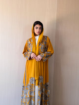 Zainah Cut Abaya - Golden Yellow Print - Chiffon
