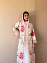 V Neck Abaya - Lace on Front and Sleeve